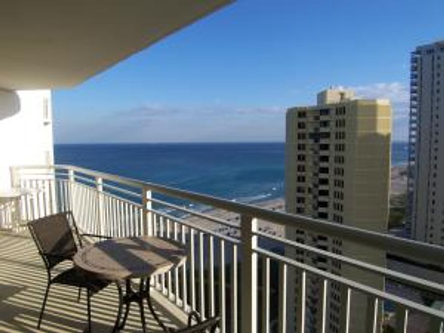 Panoramic views from Living areas and bedroom.  Balcony faces desirable South/Southeast. Sunrise, sunsets. The best of all worlds. Flooring is large, cream ceramic tiles. From there create the decor of your preference.