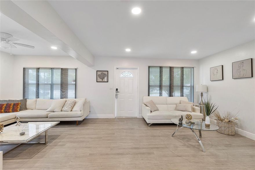 Full renovated 3B/1B home in the North-East of Oakland Park, brand new roof 2022 and Brand new kitchen with bright and modern quartz countertops and backsplash, new stainless-steel appliances and white shaker cabinets. The bathroom is also totally renovated with beautiful high-end porcelain tiles throughout. The home has accordion shutters on every window for your protection. Brand new instant hot water heater. Enjoy the outdoor from a full screened porch. The backyard offers green garden views, fruit trees and enough room for a pool. Land offers enough space for an RV Truck or Boat. 2 spacious Sheds in patio also. Easy to show, Call for private showings.