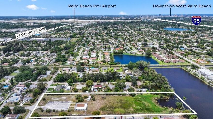 Rare opportunity to own a large 3.81-acre lakefront parcel of residential land in West Palm Beach, Florida at 1580 Prairie Rd, located just off Forest Hill Blvd and Congress Ave. Priced at $2,950,000 (approx. $77,4278an acre). I-95 is only 0.9 miles away, Palm Beach International Airport and vibrant Downtown West Palm Beach less than 5 miles away. Zoned Single Family Residential (unincorporated) with Current Use as Religious (2,880 SF Structure onsite). Electric, PBC public water and septic tank onsite. City sewer available along Prairie Rd for potential hookup. Just minutes from major grocery stores, Walmart, Hospitals, top-rated golf courses, and more! Belvedere AADT 47,500 for 2024. See Documents Tab for Survey and Permitted Uses.