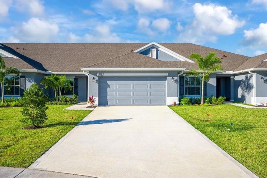 Under Construction. Completion late Dec. HUGE SAVINGS ON VILLA HOMES.  No closing cost w/Adams Homes Approved lender.  3 bedrooms, 2 bath, 2 Car Garage! 1509 sqft. with open floor plan.  10x8 covered porch. High ceilings, Large laundry rm.  Spilt floor plan. large master bath. Snuggled in between two parks. Quit community, family and pet friendly. Sidewalks, streetlights.  Club house, huge pool area.  Full fitness room, two child play area, multi-purpose room, Easy access to I-95, Beaches, shops, schools, mall.  Downtown Historical Ft. Pierce.  Boaters Delight.  Many outdoor events to have fun.  No Flood Ins. required, Low HOA.  HOA covers lawn care.Don't let someone else take your dream home.  Call today for more details