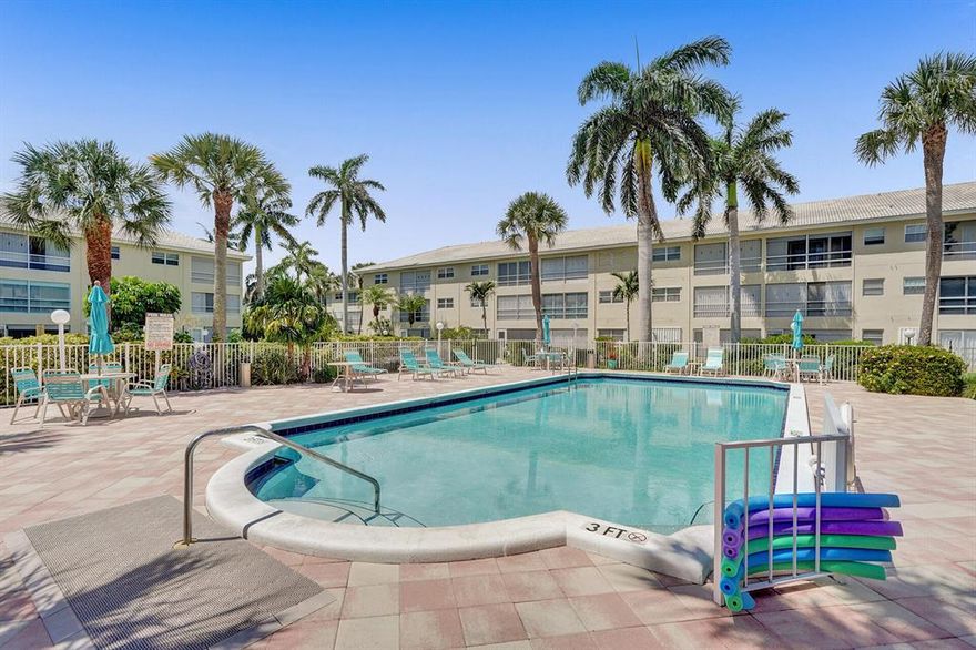 Charming 1 bedroom condo in Lighthouse Point.  Partly furnished with updates and improvements include newer kitchen, new flooring and updated baths. Newer windows, hurricane impact door and accordion shutters. Wonderful 55+ community that is beautifully maintained and shows pride of ownership. Close to shops, restaurants, post office, malls, parks etc.. Large clubhouse, pool area, putting green, shuffleboard and more. Affordable living at its Best !!Great for vacation or permanent home. No leasing.