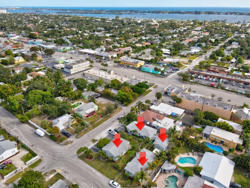Fantastic income producing 6 unit rental complex with AirBnb potential. This solid investment  consists of a 2/1 single family home, a 1/1 single family home and two 1/1 duplexes surrounding a large courtyard. Perfectly Located  to restaurants and schools and within walking distance to the intracoastal waterway. All units are currently rented, no leases. Seven designated parking spaces and ample street parking. Separate electric meters. This one will go fast.*** Drive by and please do not disturb tenants***