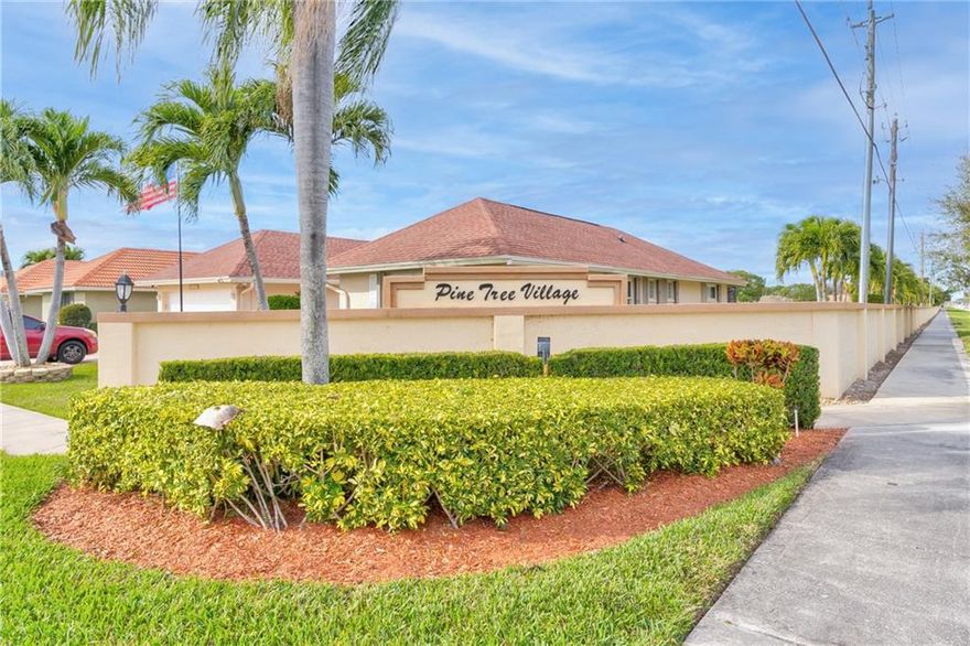 Pine Tree Village is a well kept community tucked away in East Boynton Beach. Located close to beautiful beaches shopping, restaurants and trendy downtown Delray Beach. This home is open, spacious, and very bright with a 4-year-old roof and equipped with accordian shutters. Home has many updates, two car garage, clean and move in ready!