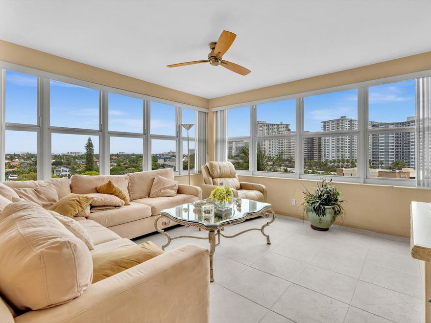 Rarely available 3 bedroom corner residence with 3 full bedrooms.  Sweeping views of both the Ocean and IntraCoastal. Move in Ready with nicely updated kitchen, built in water purification system and trash compactor.  Master bedroom features large sitting area and ensuite bath with step-in marble shower. All ductwork cleaned and purified by Stanley Steamer. Enjoy sunsets from your 22 windows and glass balcony.  Building sits on 5 acres of resort like setting with 24/7 security, huge heated pool, fitness center, bocce ball court and bicycle room. IntraCoastal Clubhouse just down the street. Fully funding reserves, passed all inspections.  55+ Cash only.