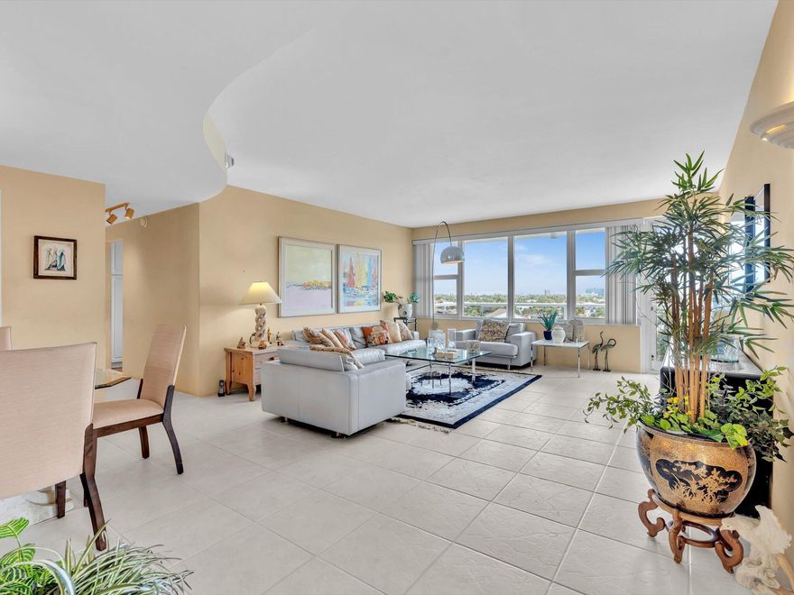 Rarely available 3 bedroom corner residence with 3 full bedrooms.  Sweeping views of both the Ocean and IntraCoastal. Move in Ready with nicely updated kitchen, built in water purification system and trash compactor.  Master bedroom features large sitting area and ensuite bath with step-in marble shower. All ductwork cleaned and purified by Stanley Steamer. Enjoy sunsets from your 22 windows and glass balcony.  Building sits on 5 acres of resort like setting with 24/7 security, huge heated pool, fitness center, bocce ball court and bicycle room. IntraCoastal Clubhouse just down the street. Fully funding reserves, passed all inspections.  55+ Cash only.