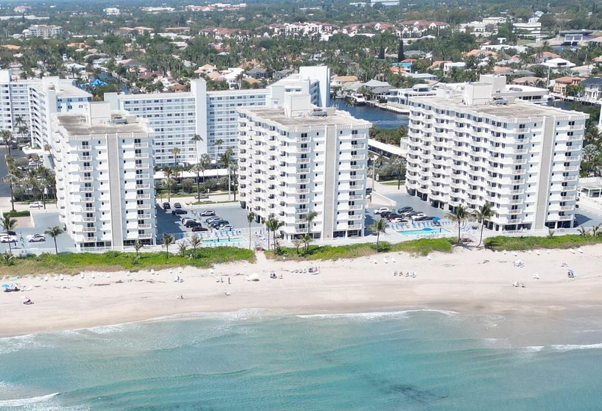 Welcome home to Highland Beach "3 Miles of Paradise" and this rarely available, highly coveted CORNER UNIT featuring two private BALCONIES with stunning ocean views & unobstructed, sweeping Intracoastal vistas—no neighboring buildings block your view. Relax as boats glide by, enjoy breathtaking sunset skies, and take in the twinkling city lights each evening. This light-filled residence offers sleek, consistent tile flooring throughout (no carpet), hurricane-impact windows and doors, abundant closet space, and a bright, open floor plan. Beautifully renovated and turn-key. Indulge in resort-style amenities including 2 pools, gym, sauna, billiards, private beach access, garage parking, and a secure guard-gated building. Ideally located just 10 minutes from Delray Beach's famed Atlantic Ave.  No need to carry a chair to the beach! Ambassadors has lounge chairs and sit up chairs for your convenience and use already on the beach.   Do you have a boat? No problem we have docks available!!!  Inquire with Suzette.  Ambassadors East is a responsible building and has an active board that takes excellent care of the building, Milestone renovations and SIRS reports have all been completed and there are no assessments.  Ambassadors is located in Highland Beach (a private beach) on A1A directly on the sand nestled between Linton Blvd and Spanish River Blvd.  Conveniently between Delray Beach and Boca Raton. It is a true Hidden Gem that you will be so glad you found and can call​​‌​​​​‌​‌​​​‌‌​​​‌‌‌​​‌​​‌‌​​​​ home!