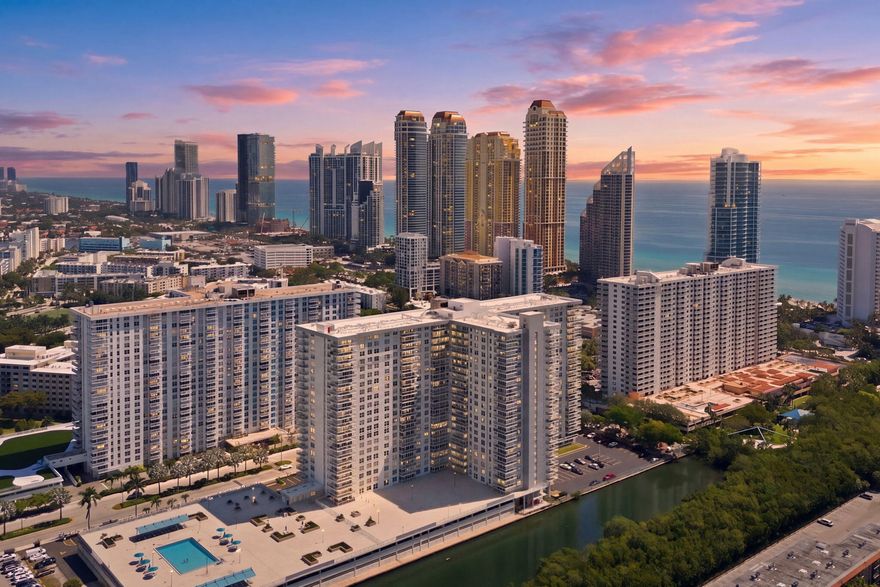 TOP FLOOR PENTHOUSE with OCEAN VIEWS in Sunny Isles Beach. Large 2 bedroom, 2 bath in the heart of this highly desirable area, featuring a spacious and open floor plan with beautiful southern exposure. Located in a secure, amenity-rich building just moments from the beach.