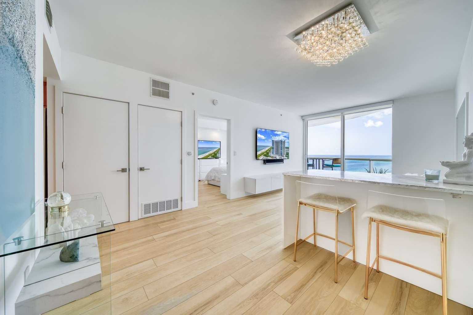 Oceanfront rental at Akoy – fully renovated & furnished. Experience Ocean, Bay and Downtown views from this modern freshly renovated 1-bedroom, 1.5-bath condo in the AKOYA. The fully furnished interior includes a king-size bed in the bedroom, and a queen-size sofa bed in the living area. The kitchen boasts high-end appliances and european cabinetry, while the master bath offers luxurious marble finishes. Building amenities include beachfront location with private access, newly upgraded swimming pool and jacuzzi, state-of-the-art gym, steam room and sauna, tennis and racquetball courts, putting green, beach service with chairs and umbrellas, 24-hour security, valet and covered parking. Can be rented for long and short term, minimum 30 days allowed. Active in November 1st.