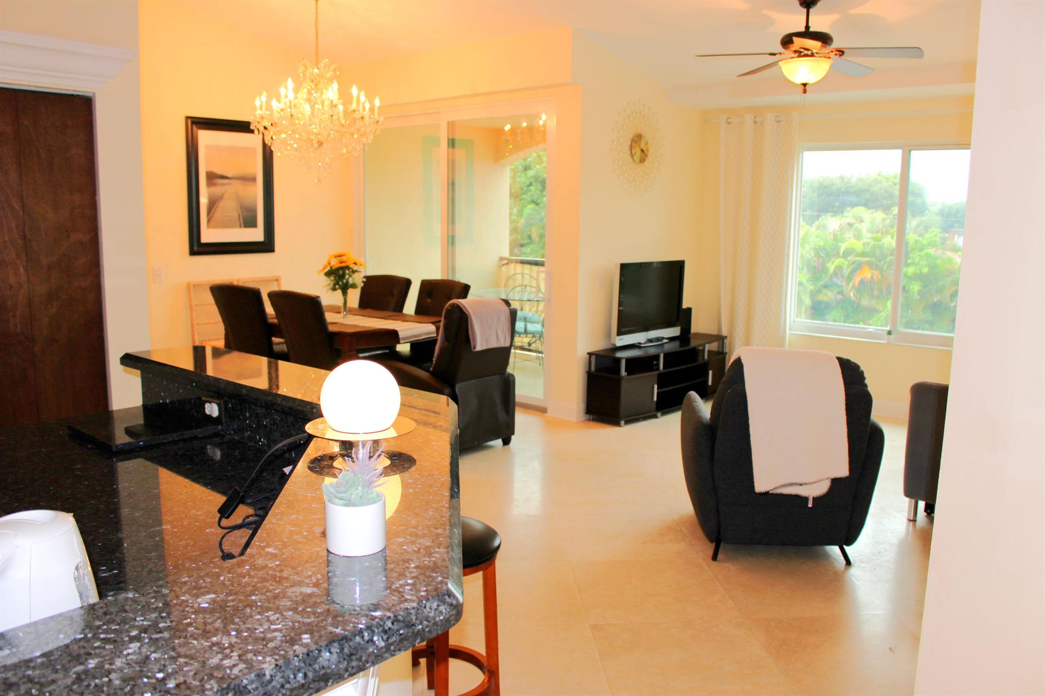 In a gated community, 1 mile from the ocean and 3 miles from Atlantic Avenue. Bright condo on the second floor, no elevators. Updated unit with impact windows, stainless steel appliances. Basic cable included along with a Roku stick and WIFI. The condo comes with 1 bicycle and snorkeling gear. There is a king bed in the master, 2 full beds in the 2nd bedroom and 2 futons in the 3rd bedroom. Community offers lots of amenities. Owner looking for 3 months minimum between Aug 1 and Dec 15