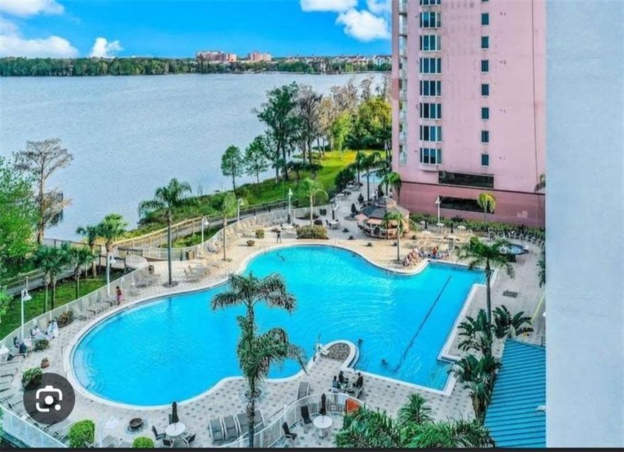 Stunning 6th floor condo/hotel on Lake Bryan in Lake Buena Vista. Fully furnished for your theme park vacations with transportation on site. Guest favorites with breathtaking views of Lake Bryan from its private balcony, making it the perfect vacation retreat or income generating investment. Fully furnished walk in and get ready for your theme park or shopping adventure. Transportation is available. Resort has 2 heated pools, hot tub, fishing dock, pool bar, fitness center and lake. Unit comfortably sleeps 6.
