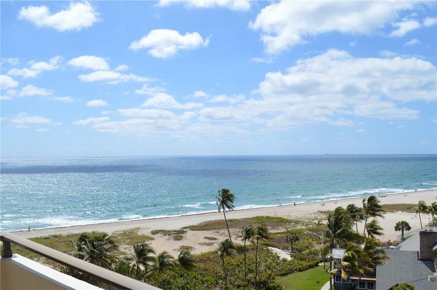Amazing Southern Ocean views from this beautiful remodeled condo on the Beach!  This Turn-Key fully furnished 2 bd/2 ba split bedroom condo is located in one of the most highly sought after buildings on the ocean. Beautiful remodeled kitchen with great lighting.  Gleaming tile flooring, huge master bedroom and huge walk-in closet.  Large master bath w/separate water closet & shower.  Large second bedroom w/in-suite remodeled bath. 1 parking space close to the entrance. Full hurricane shutters. Lots of storage. Beautiful pool area with bbq.  Amazing contemporary style lobby, clubhouse, kitchen and gym in the process of being remodeled.  Absolutely the cleanest condo on the market! Minutes to restaurants and shops.