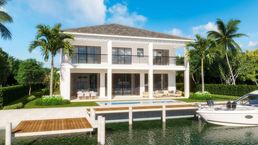Waterfront New Construction Scheduled Completion Date Feb 2022. 5BR, one of which could serve as a Game/Media Room,Plus Office, 5.1 BA, 3CG CBS home built with the finest and most Luxurious finishes (Floor Plans Attached).80' of water frontage on a deep wide water canal with 50' dock.Ocean access with one fixed bridge with 16' of clearance at mean low tide.Abundant living space including great room, family room,and large bonus room upstairs. Heated Saltwater Infinity pool/spa and marble paver decking. A gourmet kitchen that offers a Wolf 48'' 6 burner sealed Gas stainless steel cooktop with griddle and double convection oven,Best 48'' chimney style hood,SubZero 60'' fridge/freezer,Bosch dishwasher,24'' Subzero wine cooler,24''Sharp microwave drawer, and a spacious pantry.See Supplement... 24'' Subzero wine cooler,24''Sharp microwave drawer, and a spacious pantry.The kitchen features hand-made white shaker custom cabinets with a double island and quartz countertops with waterfall edge.   

This home offers a grand entrance with double impact glass style doors and beautiful staircase with glass railing The downstairs living areas are finished with porcelain plank tile while upstairs features high quality handscraped engineered wood flooring.The home is being built with the best quality materials and workmanship including high impact hurricane windows and doors. There are large sliding doors in all the rooms facing the water letting in lots of natural light and giving a beautiful view of the pool, the water and your boat. The house is perfect for entertaining with a wonderful flow from the indoors to the outdoors.

The master suite includes oversized his and her walk in closets, a spacious bathroom with dual shower and soaking tub, finished in the highest quality marble and quartz. An additional upstairs bedroom is an ensuite with large walk-in closet that opens out to the large deck overlooking the water, as does the office.A third upstairs bedroom with walk in closet shares a bathroom with the bonus/game room.Additional features include a large covered veranda with cabana bath and summer kitchen complete with built in gas grill, sink and refrigerator. This home is architect designed with many beachy contemporary features and includes new lush tropical landscaping. There is natural gas and public water and sewer at this location. The photos illustrated are virtually staged renderings. No furnishings, light fixtures or window treatments is included in the purchase price.