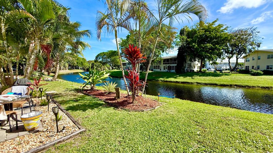 Enjoy Wonderful Canal View in a 1st Floor 1 BR, 1 Bath. Lovely open kitchen plan, tile throughout, enclosed patio with window AC. Association allows owners to build outdoor patio. 585 SF. Replaced Bathroom vanity. Partially Furnished.  Come see what this condo has to offer. It is ready for you to make it your Own. Waling distance to Lyndhurst community pool and main Clubhouse which has Indoor & Outdoor Pool, Restaurant, 1600 Seat Theater, Clubs, Classes, Billiards, Tennis, Pickleball, Volleyball, Ping Pong, Bocce Board, ShuffleBoard, Fitness Center, Hiking Trails, Putting Green, Bike Trails & more. Close to Beaches, Entertainment, Dining, Shopping. Association claims 55+ community. Approval required.