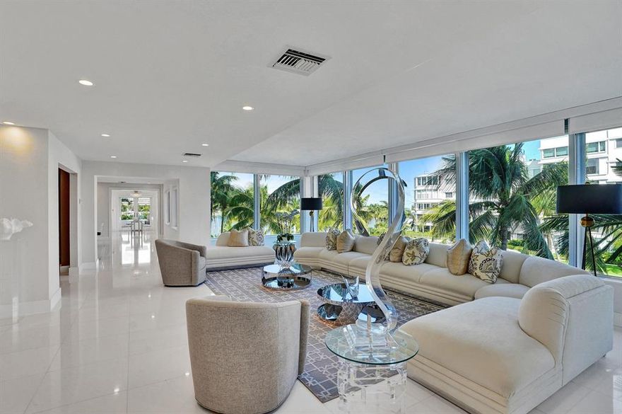 This Stunning 3700+/- SF Apartment, was Originally 3 Separate Apartments that were Combined and Reconfigured into this Glorious Residence. This Exceptional Offering Includes a Prime Poolside Cabana and 4 Parking Spaces. The Stunning Living Room is Spacious and Elegant and its Raised Ceiling Highlights this Dramatic Space. Crisp White Thassos Marble Floors and Pale Grey Silk Wallcoverings afford a Rich Neutral Palette. The Rich Materials and Textures are the Perfect Backdrop for any Décor. 3 Ensuite Bedrooms and 4 ½ Baths include a Palatial Master Suite with His/Her Baths and Copious Closet Space. A Spacious Den and Grand Formal Dining Room Adjoin the Living Room. Custom Chef's Kitchen, Breakfast Room, Laundry and Storage Rooms, and a Small Balcony complete this One-of-a-Kind Offering.