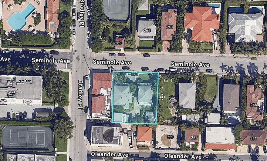 Offered as-is; unique opportunity for R-C  double lot (11,600 SF lot) redevelopment on a great mid-town street. Ability to purchase all 6 lots on the street: 219, 223, 250, 256, & 264/270 Seminole. Incredible redevelopment potential with close proximity to the beach, bike trail, places of worship, restaurants, shopping, The Breakers, and convenient access on/off the north bridge.