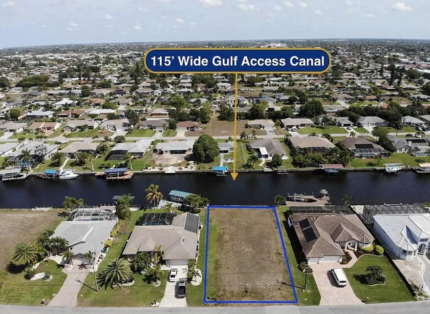 Gulf Access Lot with 115 Ft of Rondo Canal Frontage - Prime Cape Coral Location!Don't miss this incredible opportunity to own a spacious lot with 115 feet of waterfront along the scenic Rondo Canal, offering breathtaking views and direct Gulf access -- perfect for boating enthusiasts!Located in a developed and mature neighborhood in the heart of Cape Coral, this homesite offers convenient access to shopping, dining, parks, and recreation. Boaters will love the easy access to the Gulf via the Veteran's Memorial Parkway Bridge or Cape Coral Bridge, making trips to Fort Myers, and the beautiful local beaches a breeze.Just minutes away, explore the Cape Coral Yacht Club area, where you can enjoy a sandy beach, tennis courts, community center, boat launch, and marina.