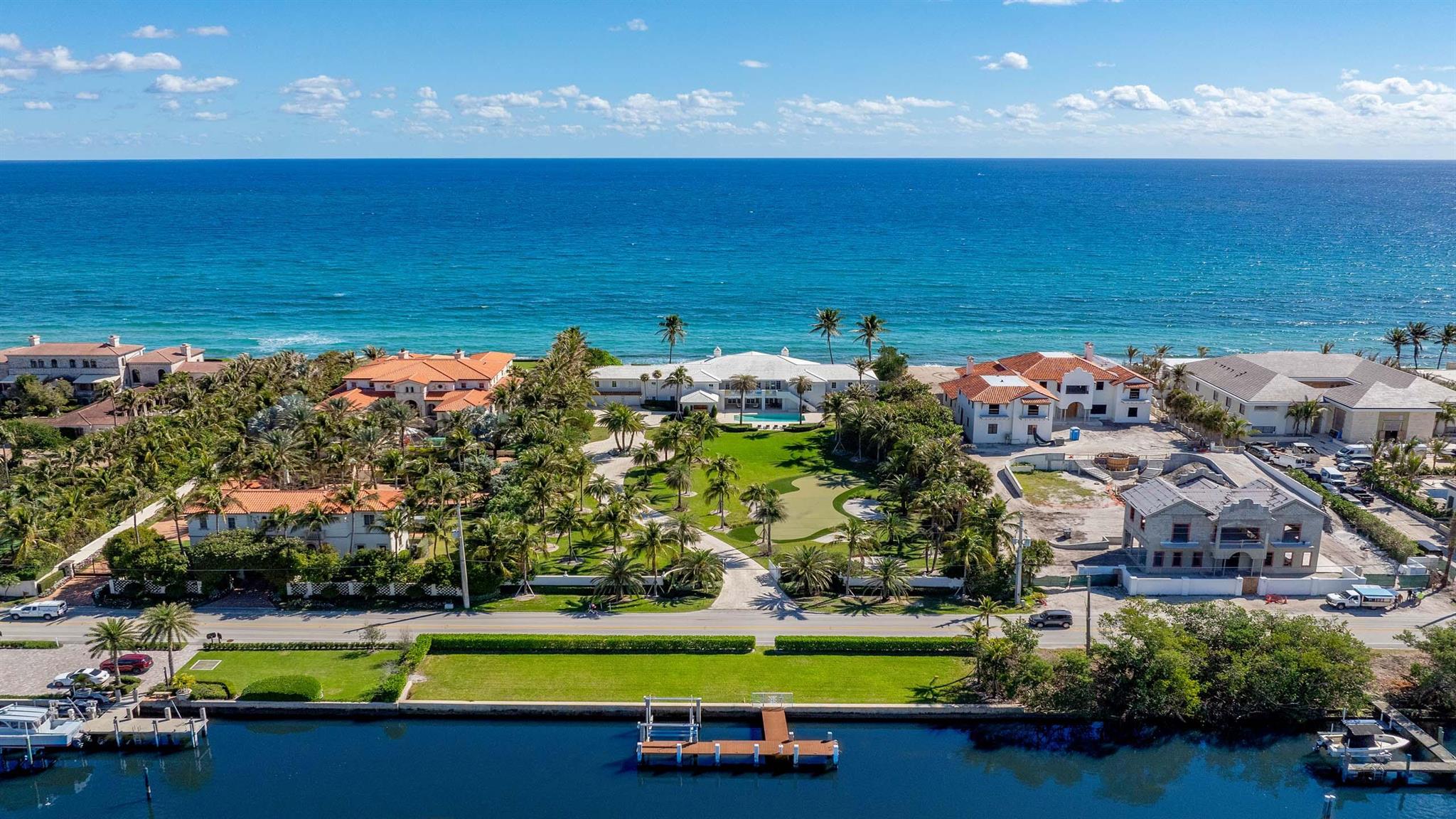 This exceptional direct ocean-to-Intracoastal estate offers almost 200 feet of direct oceanfrontage and 190+ feet of Intracoastal waterfrontage with spectacular views and protected deep water dockage. Located in Manalapan, the gated compound has been updated and is move-in ready with ample space for residents and guests alike; manicured grounds; and two pools. Light and bright throughout the home invites the Buyer to enjoy the property now and/or build from the ground up. Offering almost 200 feet of direct oceanfrontage and over 450 feet of depth, the possibilities are endless. Enjoy the close proximity to Delray Beach and Palm Beach for exquisite dining and shopping. This truly is one of the best oceanfront properties along the South Florida coastline.