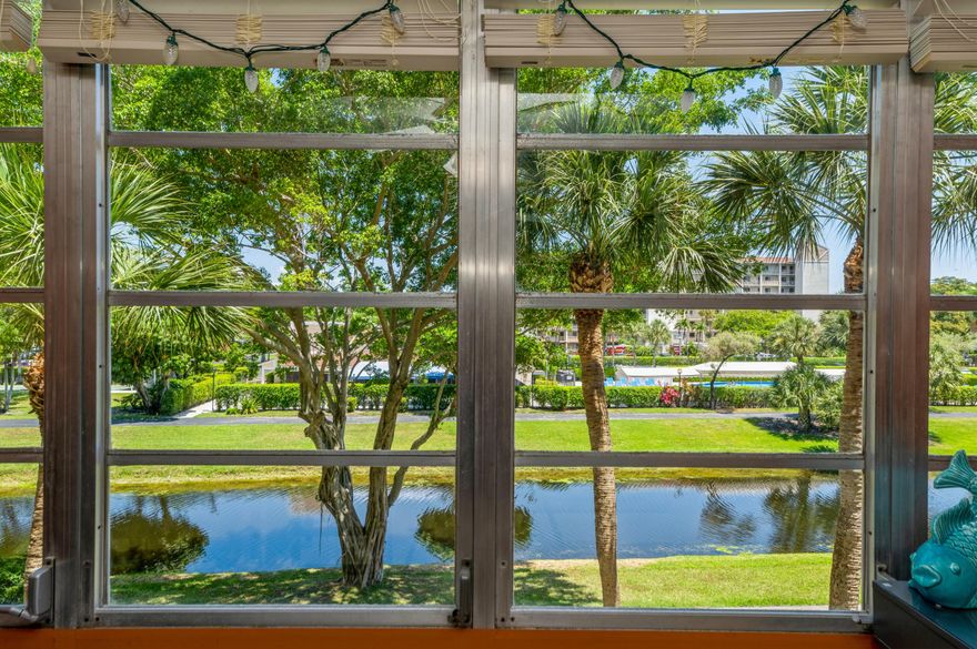 Beautiful 3rd fl. condo overlooking peaceful water view and pool in desirable Bonaire Village. Updated kitchen with granite counters, stainless Frigidaire appliances, soft close cabinets. A/C 2023, upgraded plank flooring in bedrooms with built-in cabinets in primary closet. Recently beautifully updated bathrooms. Unit has W/D and fans throughout. Enjoy this 55+ community with amenities including heated pool, fitness center, billiards, library, auditorium for social events. Paved walking paths that wind around tranquil water views. Conveniently located between I-95 & turnpike. Close to places of worship, shopping, fine restaurants, theaters minutes from Delray Mkt. Place. Just 15 minutes from beach, Famous Atlantic Ave sidewalk Cafes, exceptional WaterFront Dining. Live music, happy hours.