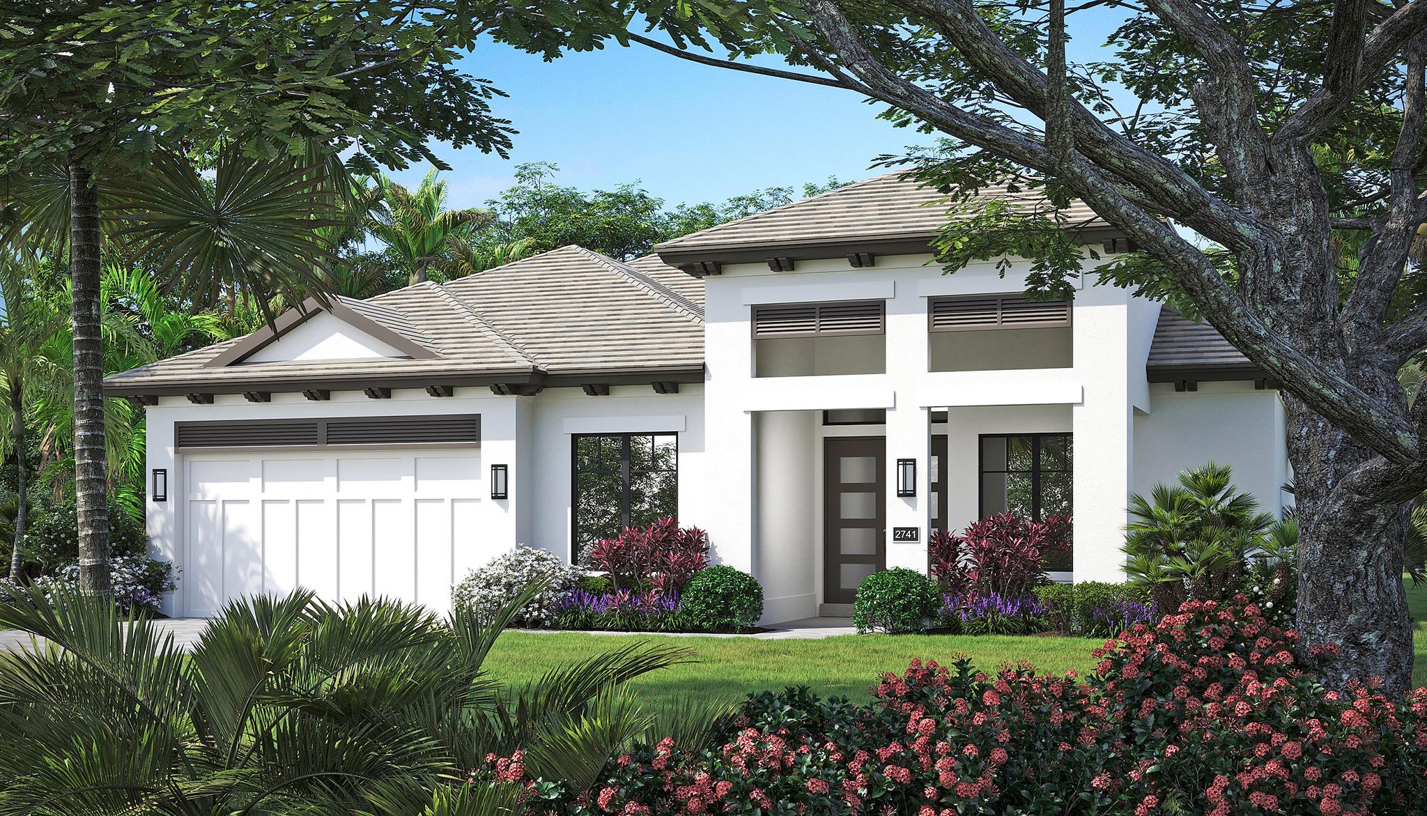 This home, currently under construction, offers 2,928 finished sq.ft. & features 3 bedrooms, a den w/4 bathrooms. It is located on a private lot that embraces a natural setting w/towering hardwood trees & palms. The back patio area is designed for the best in entertaining, featuring a pool w/water falls and a champagne spa. Inside upgrades & finishes include volume ceilings, upgraded kitchen cabinets, Cafe appliances, a 78-inch linear fireplace w/a tile surround, large profile - 33x33 porcelain floor tile, crown molding, & tongue-and-groove wood ceiling details. Additionally, this home offers a club room including a bar. This home is currently under construction w/completion September 2025.