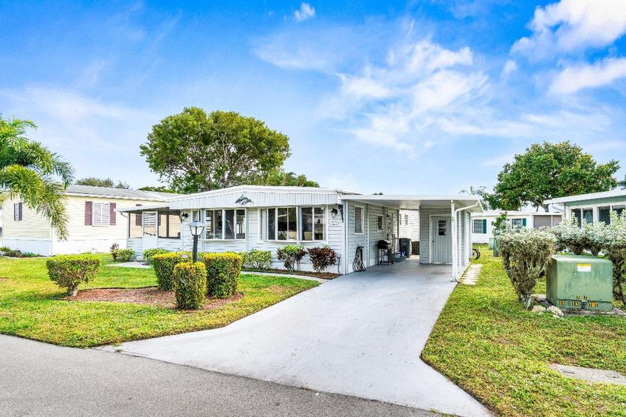 In the heart of Boca Raton, 2/2 Bright and inviting home offers a wonderful sense of spaciousness, with a large dining connected to a large living room.. Fully, tastefully furnished, TURNKEY property allows you to move in with just your clothes, et voilÃ , you're ready to enjoy Florida living at its finest.

Storage shed has  full-size washer/dryer. Relax while enjoying the outdoors in the Florida Roomi.

Both bedrooms easily fit a large king-size bed,. Carpot accomodates 2 cars.

Enjoy the convenience of walking to grocery stores, highly rated restaurants, and Jewelry Exchange.  20-minute drive 
to the beach.

$250 HOA includes cable, lawn maintenance, clubhouse & pool. A one-time capital contribution of $3,000 applies. West Lakes is a 55+ co-op association, CASH Only