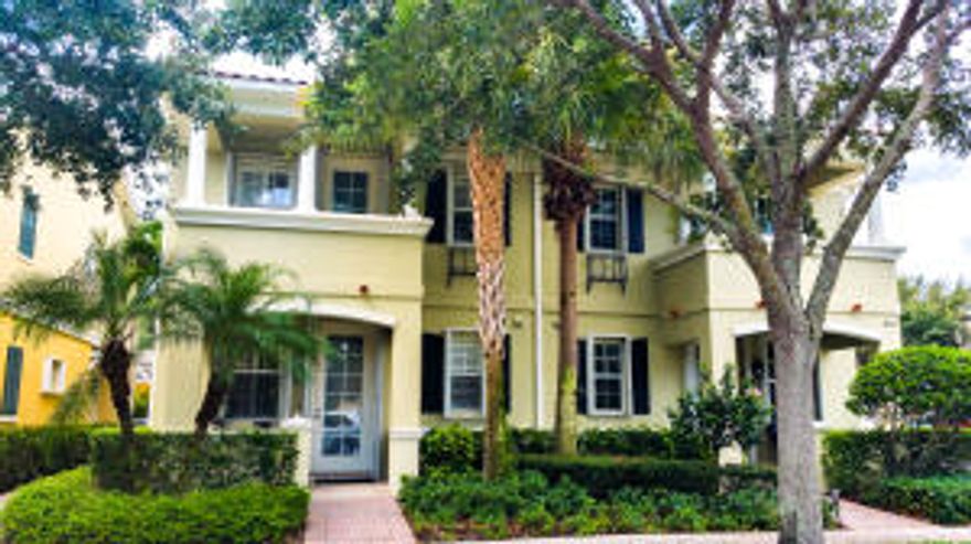 A RARE FIND, ONE OF ONLY 34, UPSCALE Mediterranean inspired Townhomes in Abacoa's Most Intimate Community, San Palermo.  Developed by Divosta and designed with Class & Integrity, Meticulously Maintained-Move in Condition. Soft natural light and warm colors invite you into this tranquil living space. With its Open and Spacious floor plan, high ceilings, beautiful Wood & Tile Floors, this Corner Unit is Perfect! Nicely appointed kitchen with Corian tops, Newer Appliances, Breakfast Bar and tons of storage.  Custom Crown & Door Moldings throughout add to the charm and craftsmanship of this home. Plenty of Options, Upgrades and Amenities come with this large 4 Bedroom 3 Bath home, including a bedroom suite downstairs w/private entrance, Oversized Master upstairs