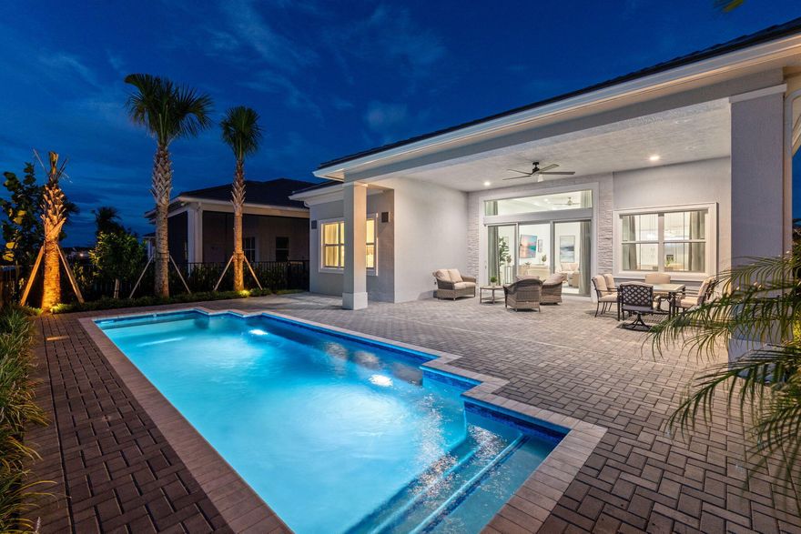 Exceptional, fully finished new construction on one of the best water lots in one of Palm Beach Gardens' most sought-after 55+ communities, offering true country club-style living with resort-style amenities. This light-filled home features a modern open layout, designer finishes, a sleek kitchen, and a flexible floor plan with 2 bedrooms plus a dedicated office. Offered turnkey and fully furnished, it is completely move-in ready with no wait, delivering effortless, elevated living in a prime location.