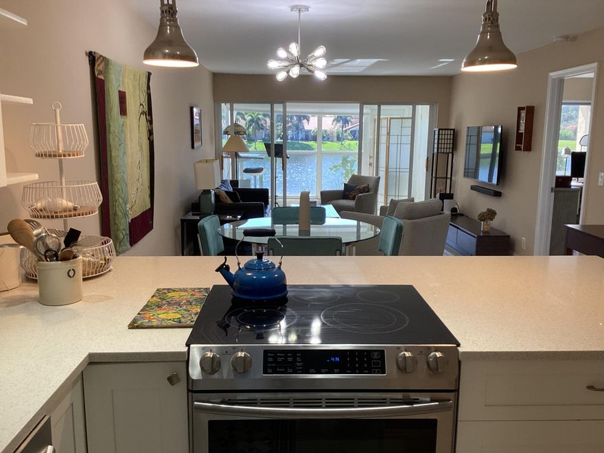 Outstanding, 1st floor, Waterfront, Remodeled 2-bed, 2-baths, in Pines of Delray North condo with including, 2 new bathrooms, 2 new bedrooms, new ac, new hot water heater, new high end furnishings, new high end shades, new TV & sound system and a new brick patio. The gate is manned 24/7 controlling access to the community. Pines of Delray North is located near downtown Delray Beach, and shopping, dining on Atlantic Avenue and easy access to the beaches.