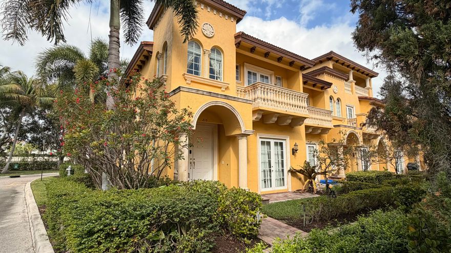 Beautiful Mediterranean Townhome in Gated Community 1 of only a few corner units, Minutes to Downtown & the Beach. Spacious, elegant and bright corner unit townhome located in a safe, very sought after gated Mediterranean style community just minutes from downtown, restaurants, shopping, and the beach. This bright home features soaring ceilings, travertine flooring, and an open concept living and dining area perfect for entertaining. The modern kitchen includes granite countertops, stainless steel appliances, and rich wood cabinetry. Large living spaces with French doors and natural light create a warm and inviting atmosphere. Community amenities include a resort style pool and beautifully landscaped courtyard with fountain, giving the neighborhood a peaceful, luxury feel.