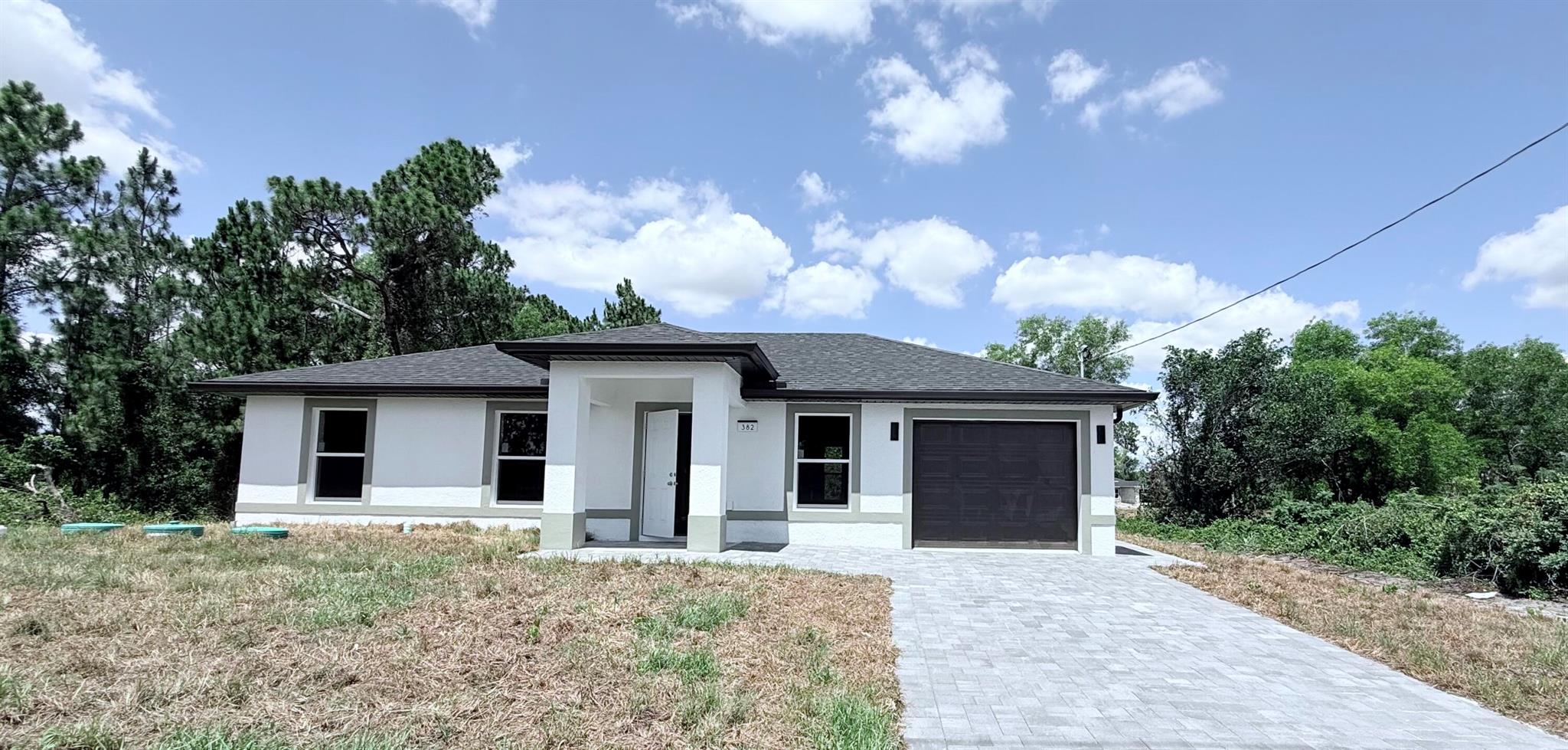 New Construction Home - 3 Beds, 2 Baths. Includes stainless steel appliances, impact windows and doors, one-car garage, and laundry room with separate patio access.