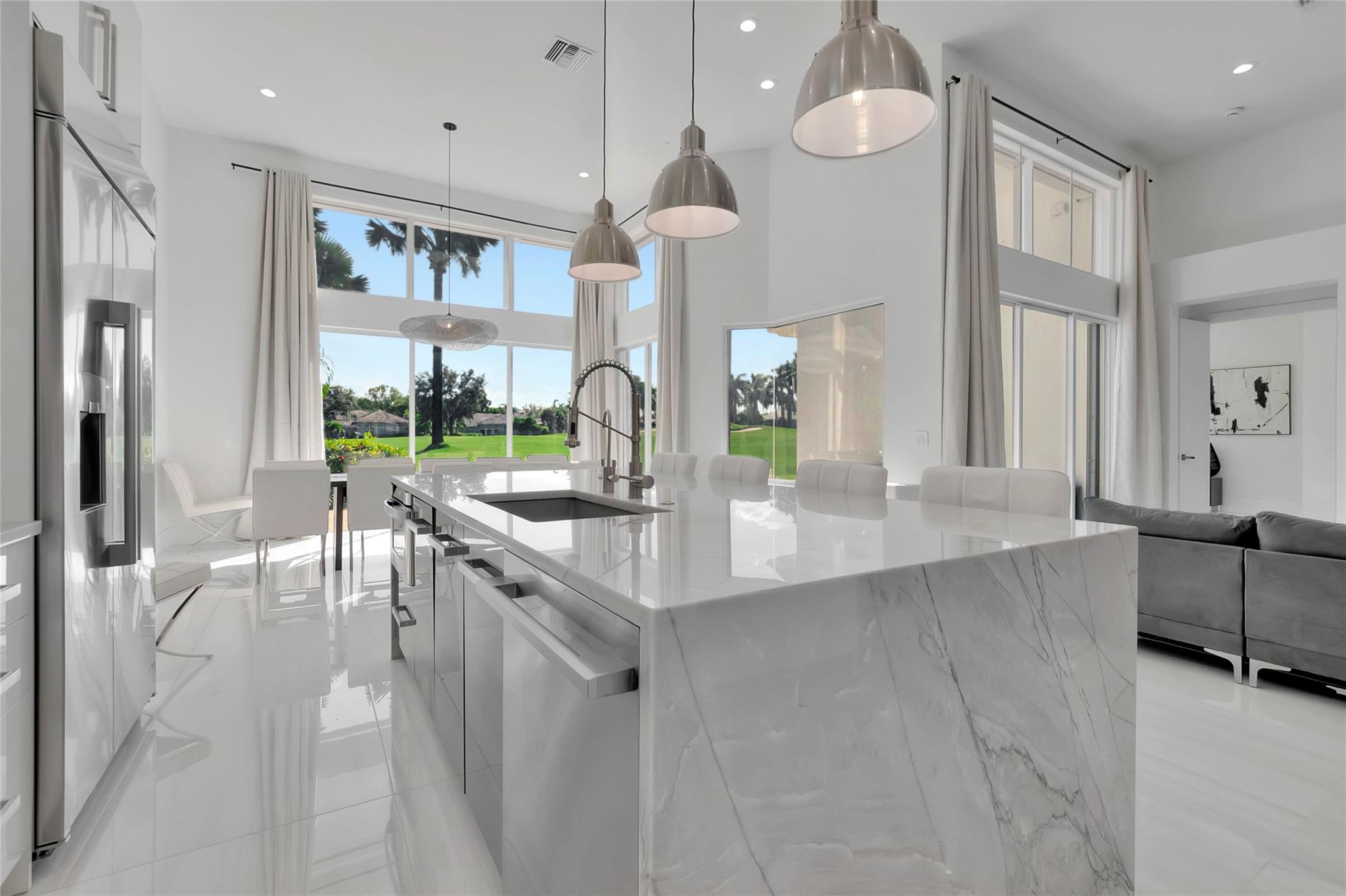 Woodfield Country Club,totally renovated, fully furnished, spectacular golf course views!! Social Membership. Annual Rental. 1-story Private office or 4th bedroom, quartzite countertops, gas stove, backyard fence added since photos, views of the golf green on the 10th hole, southern exposure, sunset views. dining table for 12, dishes, glassware included,  bar, 3 king beds, flat screen tvs, Enjoy tennis, pickleball,nail and hair salon, spa, 5 restaurants, gym, limited golf!, golf lessons available, waterpark, kid's corner, clubhouse, outdoor living space, Near beaches, famous Atlantic Ave, Boca Town Center Mall, Mizner Park, Babysitting, Happy Hours, Sports Bars and more! Fenced yard. Dogs may be considered.