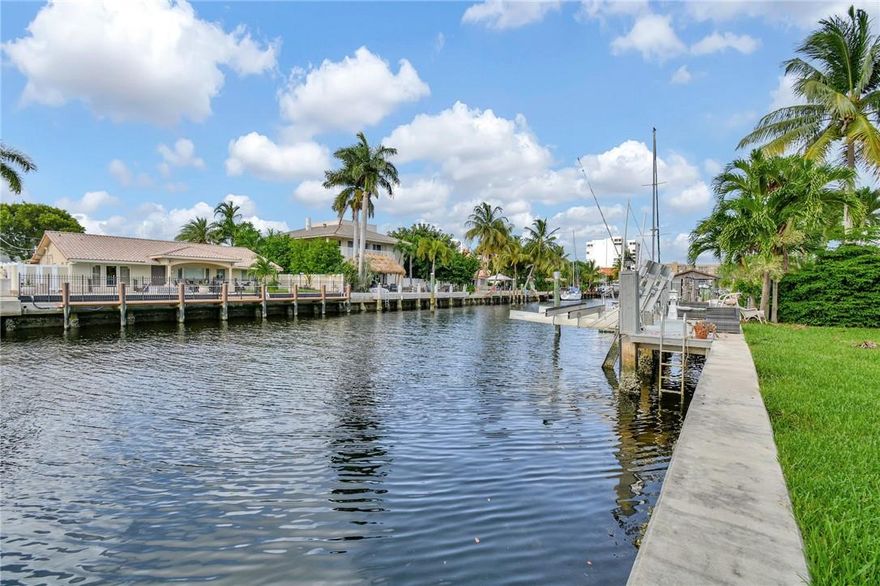 ANNUAL RENTAL. BEACH. DEEP WATER NO FIXED BRIDGES, BOAT LIFT (20,000 lb.), HEATED POOL, PRIVATE ROAD, LAUDERDALE BY THE SEA. LOOK AT THE PICTURES!! Loads of character. South Florida tropical style beach home across from the ocean. Large back yard with private dock, boat lift and 70 feet on water. Partial Intracoastal view. Gated private beach area with parking at El Mar Beach Club across A1A is included. Shelters, barbecue and a wonderful shady palm grove too, right on the sand. Home has beautifully updated kitchen and baths, custom cabinets, vaulted ceilings and tiled floors. Furnished or unfurnished. WASHER AND DRYER. Rooms are individually cooled. Modern open floor plan. Lawn & pool service available at $250 per month.