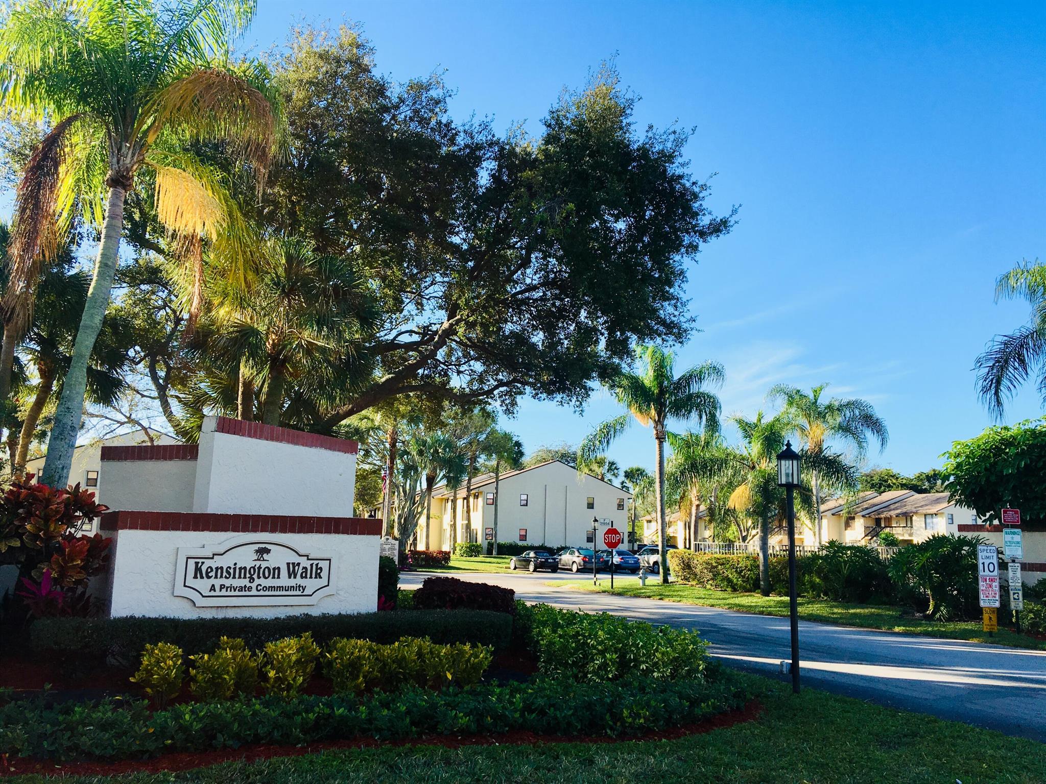 GREAT LOCATION IN CENTRAL BOCA RATON! 2bed-2baths Corner Condo in the Desired Kensington Walk Condo Community, in the Heart of Boca Raton, Across from YMCA. Short drive to Town Center Mall, FAU, Shopping, Restaurants, Schools, Parks, all public facilities, and mayor highways. Great A+ Rated Schools in a beautiful and quiet neighborhood. Assigned Parking Space, PLUS LOTS of guess parking. Great layout unit with ceramic tiles throughout. Screened balcony with washer & dryer, & backyard/gardens views. Large Walk-in closet in Master bedroom. Not neighbor to the left, so extra 5 windows facing tennis court. Amenities include a Large swimming pool, Tennis court, and Club House. HOA included, basic cable & water. Easy to show. FIRST/LAST+SECURITY DEPOSIT. NO COMERCIAL VEHICLES/TRUCKS, NO PETS.
