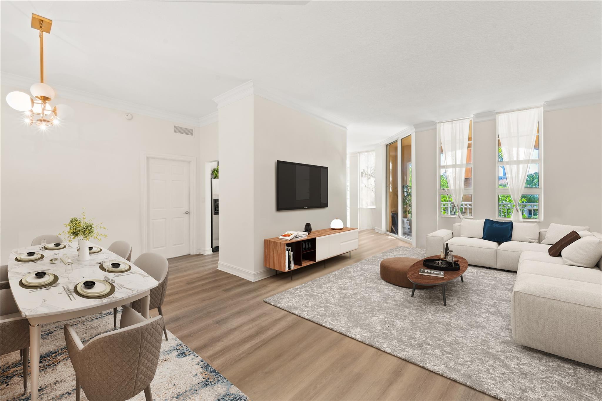 Welcome to the heart of AVENTURA! This stunning condo, surrounded by lush greenery, is sure to take your breath away. With a spacious layout and bright Impact Windows and Doors, this split plan home features 2 bed & 2 bath. The kitchen boasts stainless steel appliances, and 10ft ceilings add a touch of elegance to the space, while also providing a feeling of spaciousness. This home has wonderful updated features: electric shades with remote control in the bedrooms, new luxury vinyl floors, & new AC and water heater. Additionally, TV wires are hidden from view in the living room. Alaqua is a premier community, offering 5-star amenities, and 24-hour security. Perfect in every way, this condo is a dream come true. Don't miss your chance to make it your own – schedule your appointment today!