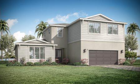 One of the most unique and best selling floorplans in the Halo Collection at Kenley is the Rowan. This larger than life, 3,272 sq. ft. plan features a first floor owners suite, four bedrooms and 2.5 baths in addition to an unbelievable amount of living space. For families seeking extra bedrooms, the Rowan has the ability to be upgraded to up to a six bedroom, four bedroom home. Step through the front doors of this beautiful house and you are met by a flex space perfect for an office, colossal laundry room, gathering room, kitchen, and dining room. Up the stairs find a convenient and spacious loft perfect for a secondary lounge surrounded by three considerably sized bedrooms. Out back on the covered lanai, kick back and relax knowing that you have found the perfect home for you.
