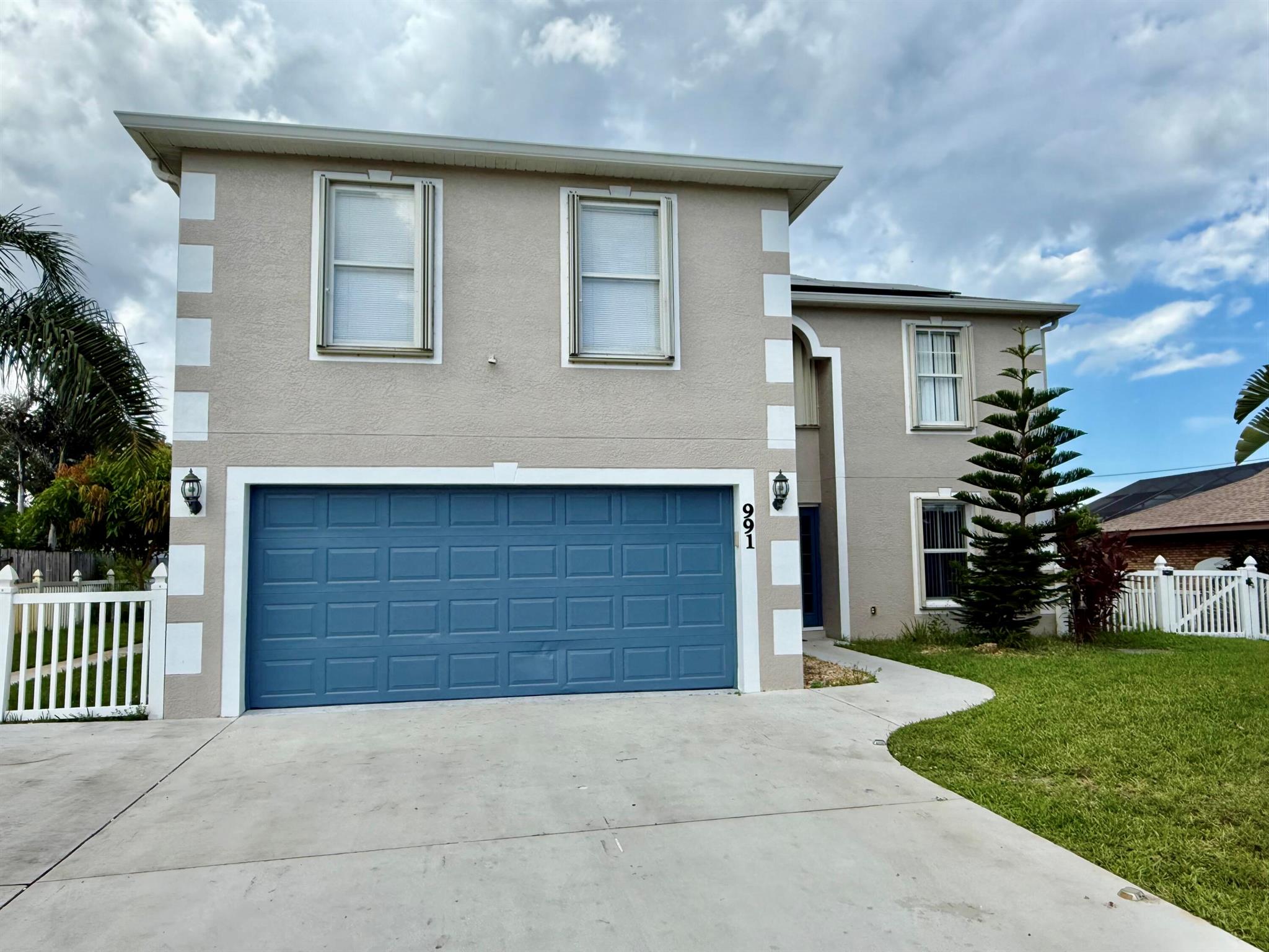 The perfect pool home for a large family!! Freshly painteVery warm 4 bed, 2.5 bath, 2 car garage CBS home. Comes with fenced yard and in-ground pool & hot tub. This two story home features a bonus room/den/office ( currently being used as a bedroom), formal dining, a huge family room and spacious kitchen on the first floor. Second floor boasts a large loft area, huge master suite which includes roman tub, separate shower and dual vanities. All large guest bedrooms. Kitchen has lots of oak wooden cabinets, double pantry, and an Island. Glass sliders lead to a tiled 40X10 patio with large pool decking surrounding your 12X24 pool & hot tub. Full home accordion shutters even enclosed outside patio for full protection! House has solar panel with outstanding balance to be assumed by the buyer