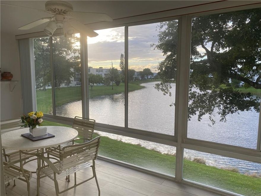 STUNNING WATERVIEW FROM THIS FULLY FURNISHED 2 BED 1.5 BATH CONDO IN CENTURY VILLAGE! RELAX AND WATCH THE WILDLIFE FROM YOUR BEAUTIFUL BACK PATIO WITH A NEWER ENCLOSURE AND LAMINATE WOOD PLANK FLOORS!  FRESHLY PAINTED AND VERY CLEAN, READY FOR ITS NEW OWNERS. LARGE TILE ON THE DIAGNOL THROUGHOUT THE HOME. DON'T MISS THIS ONE! NEW ELECTRICAL PANEL....CENTURY VILLAGE IS AN OVER 55 COMMUNITY WITH A HUGE ARRAY OF AMENITIES TO INCLUDE A THEATER, INDOOR AND OUTDOOR POOLS, FITNESS CENTER, RESTAURANT, CLASSES AND CLUBS, COURESTY SHITTLE, BILLIARDS, PICKLEBALL, TENNIS AND SO MUCH MORE! AWARD WINNING DEERFIELD BEACH IS ONLY 3.5 MILES AWAY