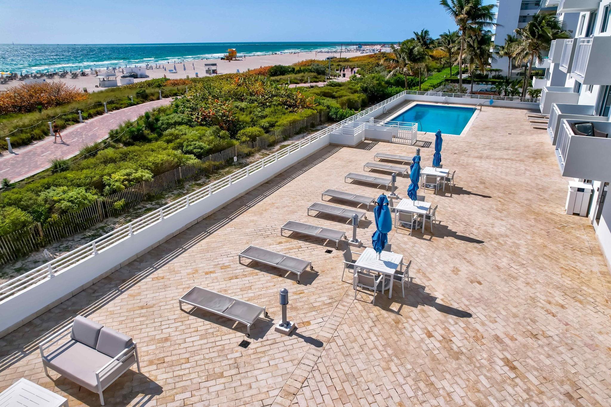 Live the South of Fifth lifestyle in one of South Beach’s most desirable locations! Spacious 1 bed/1 bath with ample closet space, central AC, new impact windows and sliding door, and a larger corner balcony with stunning ocean views. Building upgrades include 24-hr security, concrete restoration, new balconies, waterproofing, exterior paint, new heated waterfront pool, elevators, roof, and gym. Ongoing improvements include entrance, lobby, hallways, and beachfront pergola/BBQ area. Steps from the ocean, South Pointe Park, and top dining like Carbone, Joe’s Stone Crab, and Prime 112. Seller to pay all assessments at closing. Washer/dryer on every floor. Street parking available with a City of Miami Beach residential permit