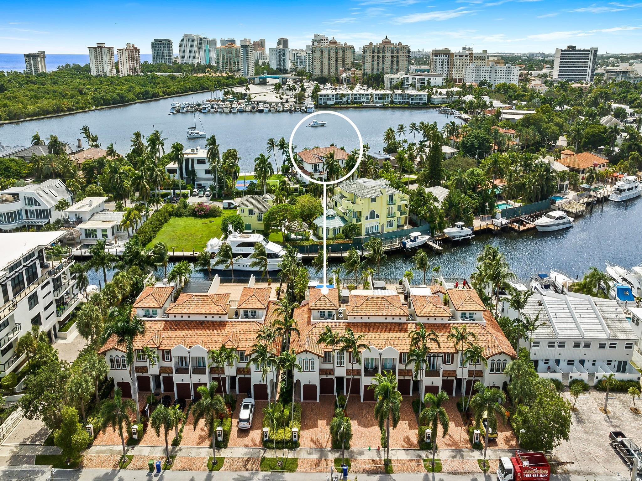 Deep Waterfront Townhome w/40' of waterfront in E. Ft. Lauderdale's subdivision of Coral Ridge. Direct access to the Intracoastal. Embrace S Florida living from the pvt. roof top terrace boasting an elevated spa, waterway & city skyline views, outside shower, living area & covered bar/summer kitchen w/ice-maker, fridge & dishwasher. The open flr plan w/volume ceilings offers intimate gatherings in the formal living & dining area or casual times in the open kitchen that overlooks the breakfast area & waterside family rm. The primary suite has a private balcony, 2 custom walk-in closets & lavish bathrm. Details: marble flooring, new wood floors in bedrooms, storage closets, walk-in closets in all bedrms, 2nd flr open loft/home office & laundry rm.