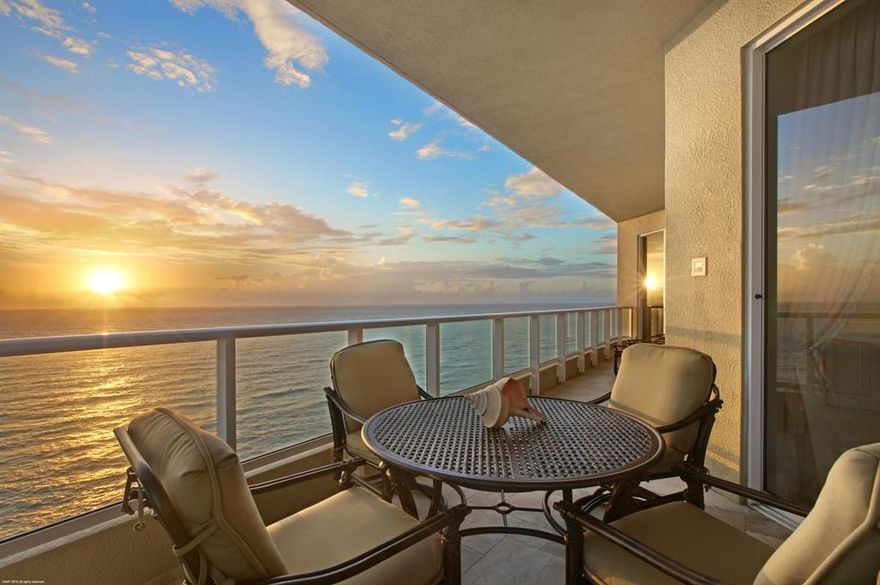 Enjoy intoxicating ocean & Intracoastal views from sunrise to sunset in this stunning 4 bedroom, 4.5 bath ultra-luxury sky home that exudes quiet sophistication. Environ Interior Design Associates of Fort Lauderdale masterfully designed this residence with exceptional attention to detail. The ceiling height was increased by over one foot in many of the rooms hence this is the only residence at Ocean's Edge below the Penthouse and Tower Suite levels that boasts a 10-foot ceiling. The custom ceilings, numerous built-ins and exquisite mill-work throughout this residence in combination with the top-shelf flooring materials and window treatments make this a truly exceptional sky-home. The second bedroom has also been expertly upgraded enabling it to be used as an inviting sunset sitting room