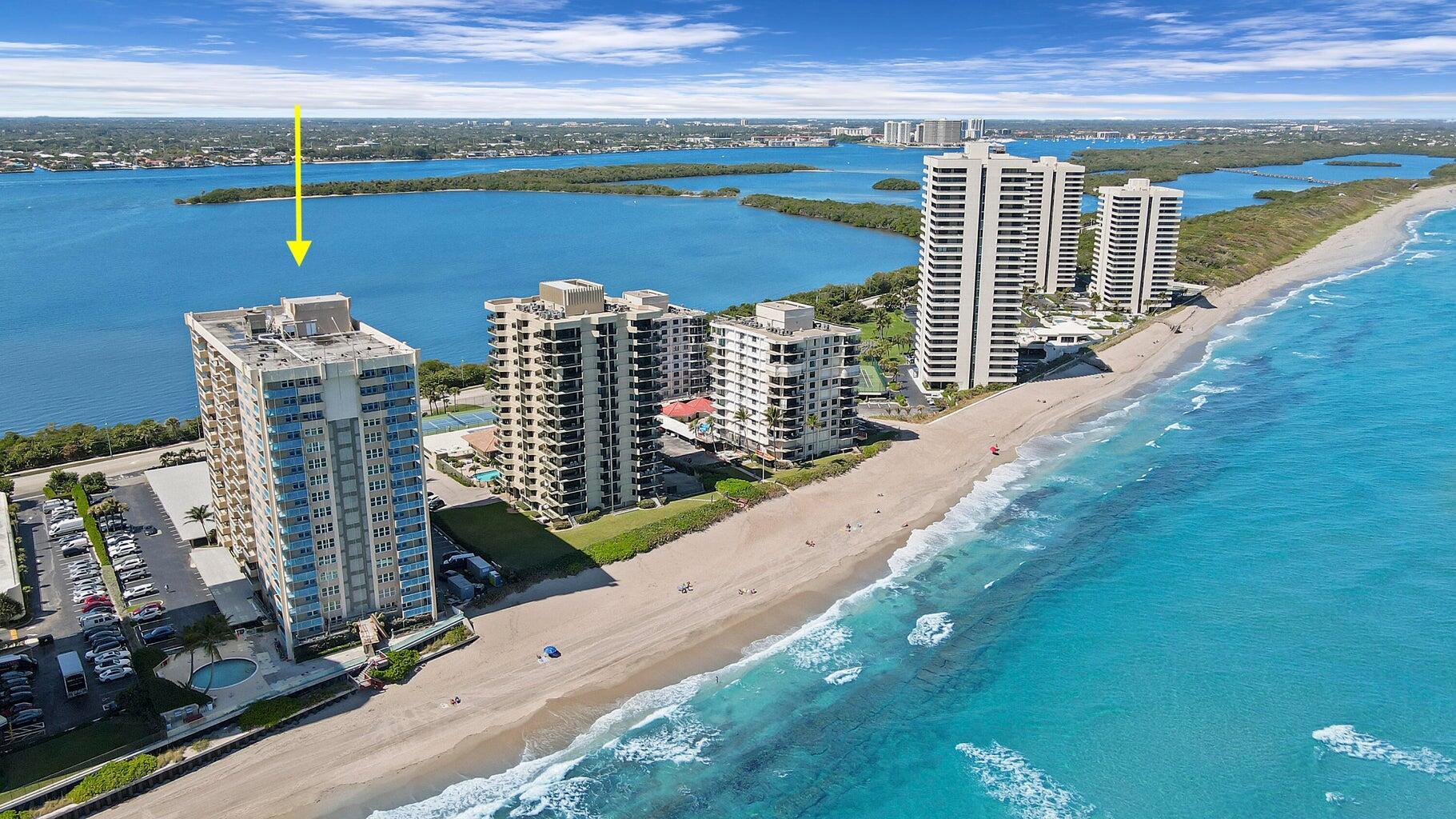 Discover coastal serenity in this fully furnished 9th-floor seasonal retreat at Aquarius 903, available November through April for a three-month minimum lease. Step into an open-concept living and dining area framed by floor-to-ceiling impact-glass sliders that lead to your private, south-facing balcony showcasing panoramic Atlantic and Intracoastal views. The chic kitchen shines with granite countertops, mosaic tile backsplash, custom cabinetry, stainless French-door refrigerator, breakfast bar, and pantry. Unwind in the tranquil primary suite, appointed with wood-look flooring, a colossal custom-organized walk-in closet, and a spa-inspired full bath featuring a glass-enclosed shower. A powder room adds guest convenience, while in-unit washer/dryer hook-up, covered... (see supplement)