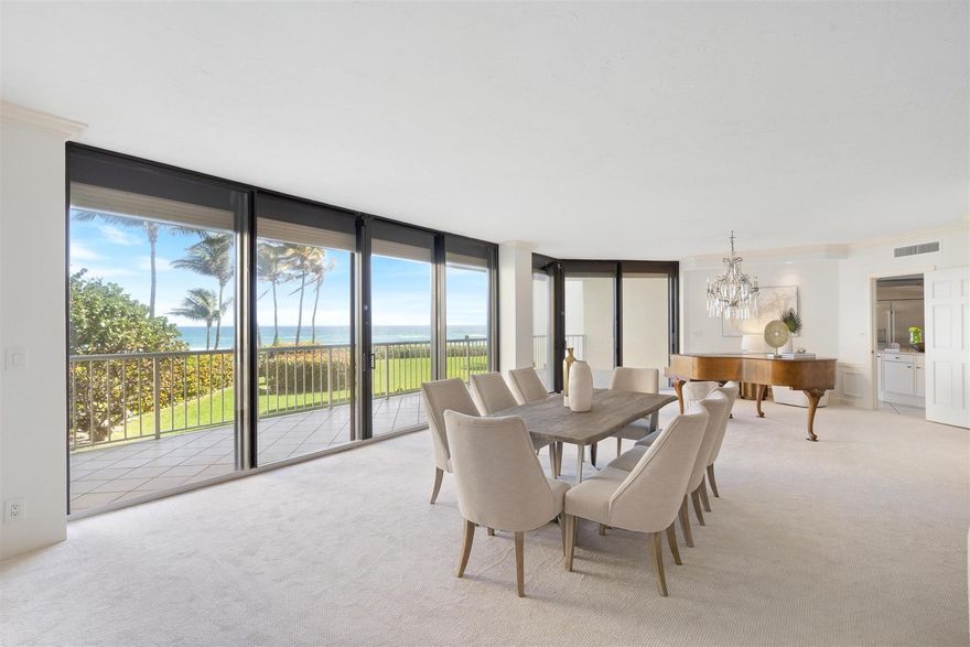 Sought-after, spacious 3BR plus den with expansive ocean views and private elevator entry is now available. With a sensible, free flowing floorplan, high ceilings and neutral palette, it has well-proportioned rooms, an amazing primary suite with generous closet space, two large terraces, an eat-in kitchen and multiple rooms capturing the breathtaking views of the Atlantic. Includes poolside cabana. All NEW hurricane impact sliding doors. Full-amenity building offering 24-hour security and manager, fabulous gym, and oversized pool, this prestigious Boutique condo has only 30 units. Ready for your personalization!