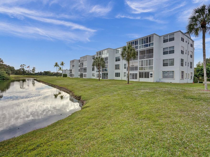 Welcome To Your Hidden Slice Of Paradise! Stunning 2/2 Offers Breathtaking Panoramic Views Of A Lush Golf Course, Tranquil Waterways & American Flag Proudly Waving In The Distance, Visible From Multiple Rooms. Step Inside & Feel The Light, Airy Vibe w/ New Porcelain Tile Floors. This Home Has Been Thoughtfully Updated W/ SS Appliances, Sleek LED Recessed Lighting & Ample Storage In The Spacious Kitchen, Primary Suite Is A True Retreat w/ Oversized Windows Showcasing Even More Of Those Mesmerizing Views, Walk-In Closet & Luxuriously Spa-Style Ensuite. Guest Room Is Equally Charming Perfect For Family, A Home Office, Or Flex Room. Complete With An IN UNIT WASHER/DRYER! Enjoy Serene Beauty Of 55+ Living & Convenience. Credit 675, POI $32k, 3 Mo Dues Up Front, 20% Down Per Assoc.