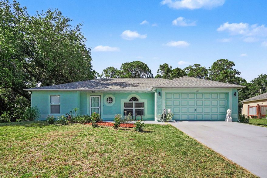 Welcome to this charming 3-bedroom, 2-bath pool home in Palm Bay with no HOA! Featuring an open floor plan and vaulted ceilings, this home offers a spacious and comfortable layout ideal for everyday living and entertaining. The updated kitchen includes newer appliances such as a refrigerator, stove, and dishwasher. Enjoy peace of mind with key updates already in place, including a roof just 8 years old, a 7-year-old AC system, water heater replaced in 2025 and pool resurfaced in 2024! The home also features a recently painted interior, upgraded insulation, windows and doors, contributing to impressive energy efficiency with average monthly utility costs around $180. Step outside to your private backyard retreat, complete with an enclosed patio, sparkling pool, and fully fenced yard!