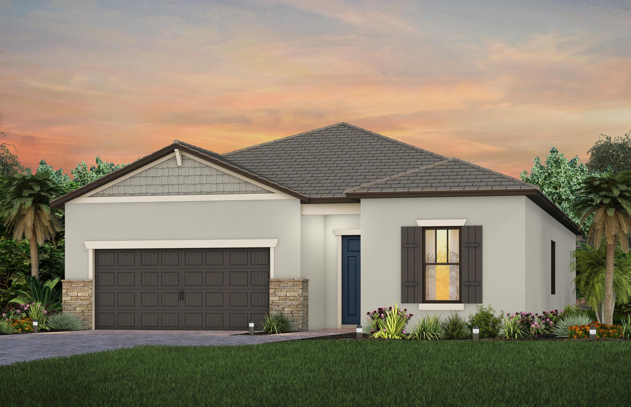 Move in November- December 2023! New Home Construction in the Final Phase of the beautiful community, Veranda Gardens. This home has 3 Bedrooms and 2.5 Baths. Lanai is extended with 2 sliders to enjoy your Water view. Kitchen has been beautifully upgraded and wood look tile is installed throughout the entire home.