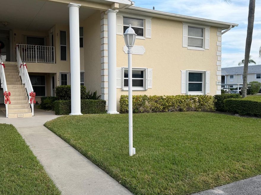 Enjoy easy Florida living in this beautiful first-floor corner unit with water views, located in the sought-after 55+ Grove Isle community. Offering over 1,400 sq ft--one of the largest floor plans in the community--this spacious 2BR/2BA home features walk-in closets and abundant natural light. Residents enjoy a manned gate, tennis and shuffleboard courts, two clubhouses, a community pool, and a boat launch. Conveniently located near shopping and just minutes from the beaches, perfectly situated between the Indian River and US-1.
