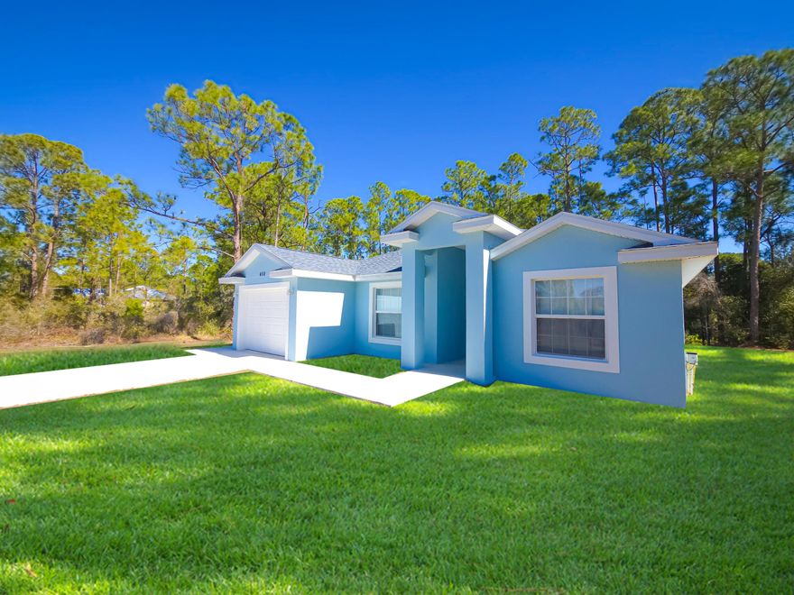 Charming 3-Bedroom, 2-Bath New Construction Home, located in the beautiful community of Placid Lakes. Welcome to this stunning newly built home, perfectly blending modern design with everyday comfort. From the moment you arrive, you'll be greeted by a fresh light-blue exterior and a spacious driveway leading to your attached garage. Step inside to discover an inviting open layout filled with natural light. The home features luxury vinyl plank flooring throughout the living spaces, sleek ceiling fans throughout the home, also including central air and heat. A freshly modern home ready for your personal touch. The kitchen is a chef's delight, showcasing stainless steel appliances, granite countertops, and shaker cabinets that provide both style and ample storage.