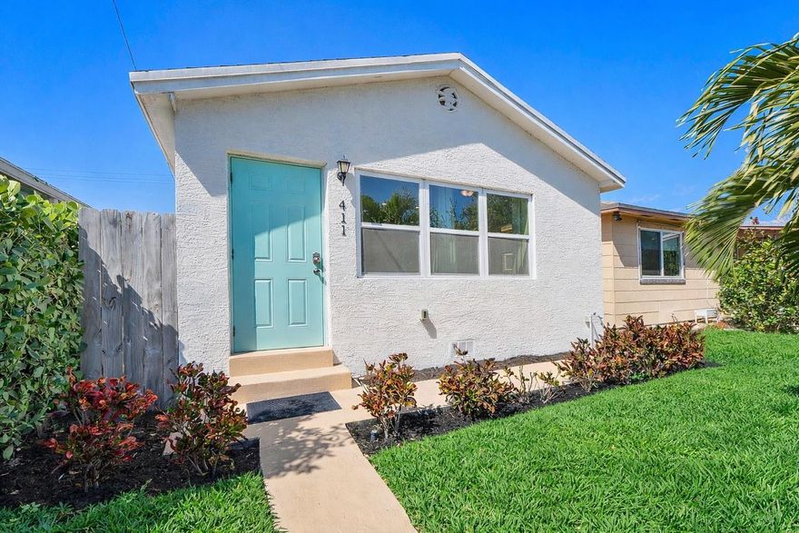 Delightful and thoughtfully updated 1-bedroom, 1-bath bungalow style home with approx 600 square feet of living space that's ideally located in the heart of Lake Worth, just minutes from the beach, dining, and vibrant local attractions. Completely furnished and fully renovated in 2022, offering peace of mind and modern comfort, including a new roof, complete electrical and plumbing systems, new A/C, new water heater, and a redesigned kitchen with shaker cabinetry with soft close drawers, quartz countertops, and stainless-steel appliances. Impact windows and doors have been installed throughout, along with new laminate flooring, interior doors, baseboards, and interior and exterior paint. Truly move-in ready and turnkey - perfectly suited for an Airbnb/ Rental or a snow bird's retreat!