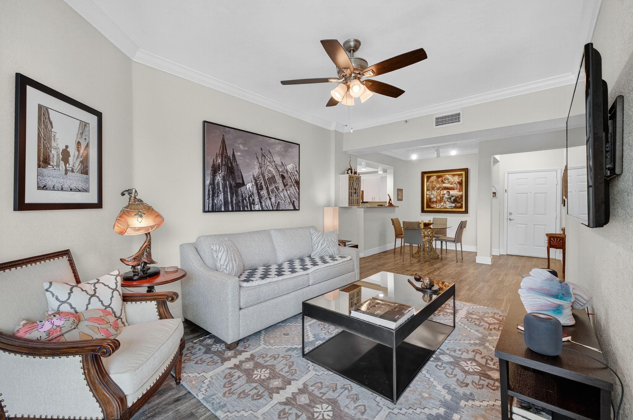 Beautiful PENTHOUSE WITH BALCONY in the heart of downtown! This 2BR/2BA 5th-floor residence OVERLOOKS THE SERENE ATRIUM COURTYARD and features an open, split-bed layout with walk-in closets in both bdrms. IMPACT WINDOWS, laminate flooring, crown molding, updated lighting/dimmers, Smart thermostat, and fresh finishes throughout. Recent improvements: refrigerator, microwave, washer/dryer, water heater, and A/C (2020). Enjoy the convenience of GARAGE PARKING and maintenance that covers WIFI, water, sewer, & trash. Sole at Fort Lauderdale offers RESORT STYLE AMENITIES—HEATED POOL, ROOFTOP SUN DECK, FITNESS CNTR & more—and is pet-friendly. Lease immediately. Steps from FAT Village’s dining & nightlife, Las Olas’ shopping & restaurants, Brightline station, and the best of downtown living.