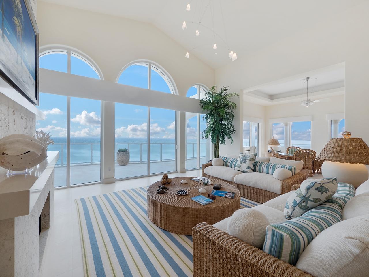 Rarely available in Bellaria, a small, boutique luxury building with only 36 residences, this direct ocean penthouse in pristine condition offers panoramic direct ocean views as well as stunning sunset Intracoastal views. The custom designed interior used the finest materials and craftsmanship. This residence comes with a pool-side cabana, private 2 car garage within the garage, plus 1 other garage space and an enormous private storage room. Bellaria's five star amenities include: heated pool, 2 spas, state of the art fitness facility, movie theater, game/billiards room, beach service, gate house security, 24/7 doorman, full time maintenance staff and on site manager.