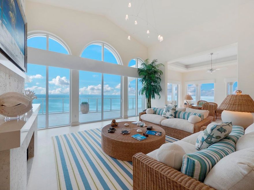 Rarely available in Bellaria, a small, boutique luxury building with only 36 residences, this direct ocean penthouse in pristine condition offers panoramic direct ocean views as well as stunning sunset Intracoastal views. The custom designed interior used the finest materials and craftsmanship. This residence comes with a pool-side cabana, private 2 car garage within the garage, plus 1 other garage space and an enormous private storage room.  Bellaria's five star amenities include:  heated pool, 2 spas, state of the art fitness facility, movie theater, game/billiards room, beach service, gate house security, 24/7 doorman, full time maintenance staff and on site manager.